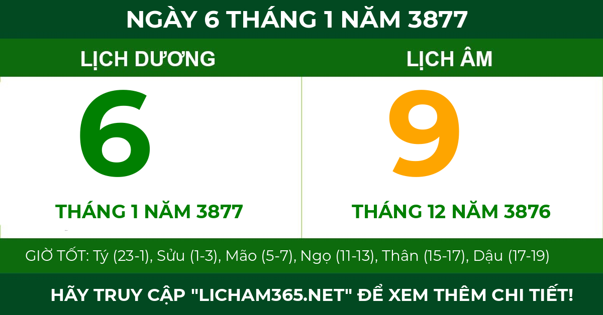 lịch âm ngày 6 tháng 1 năm 3877