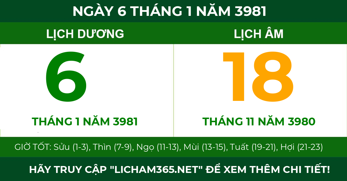lịch âm ngày 6 tháng 1 năm 3981