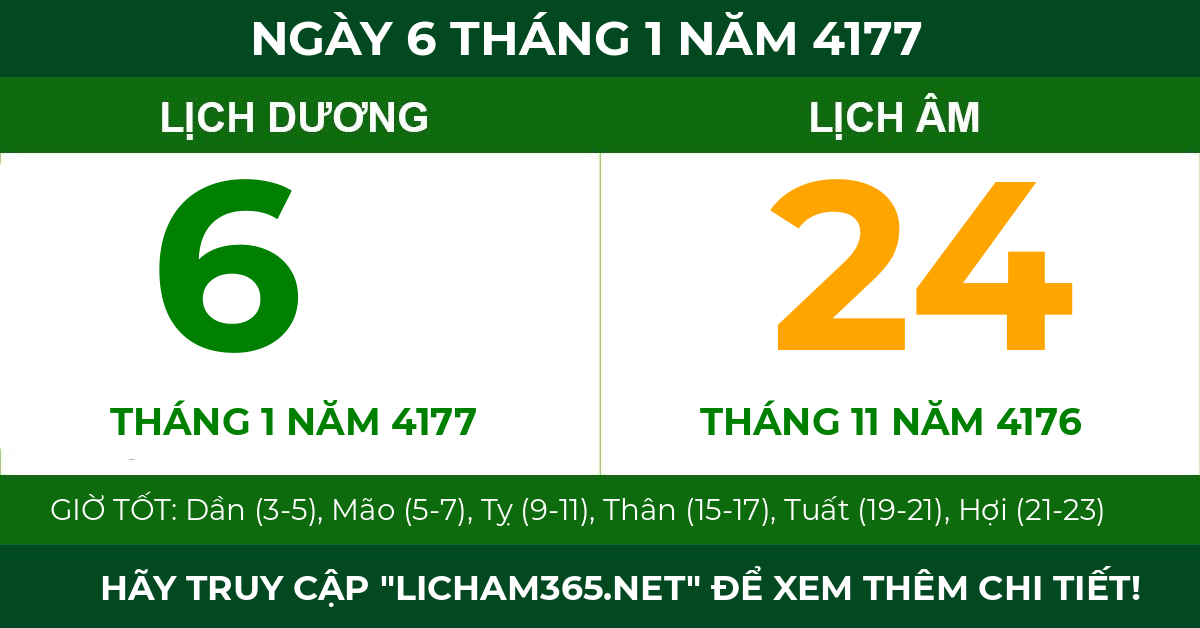lịch âm ngày 6 tháng 1 năm 4177