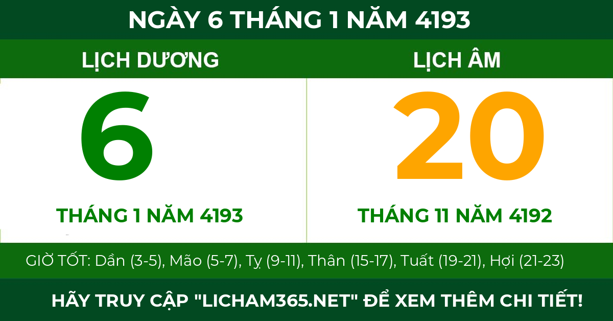 lịch âm ngày 6 tháng 1 năm 4193