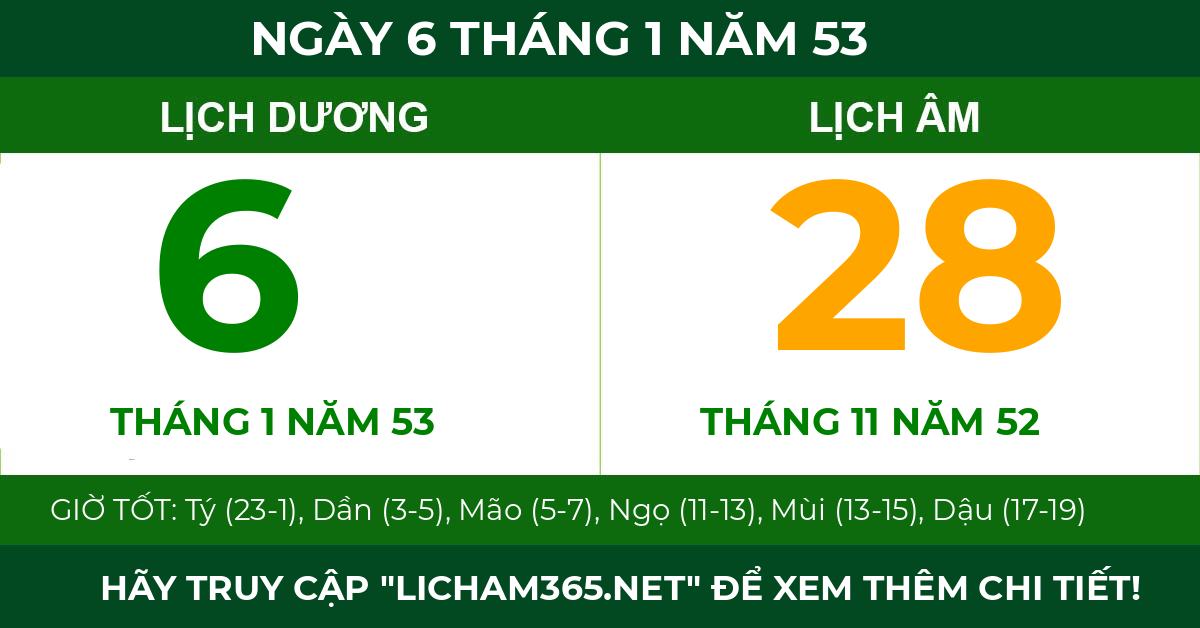 lịch âm ngày 6 tháng 1 năm 53