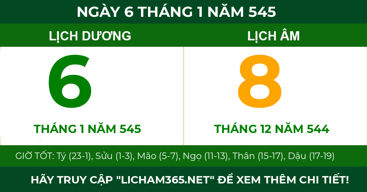 lịch âm ngày 6 tháng 1 năm 545