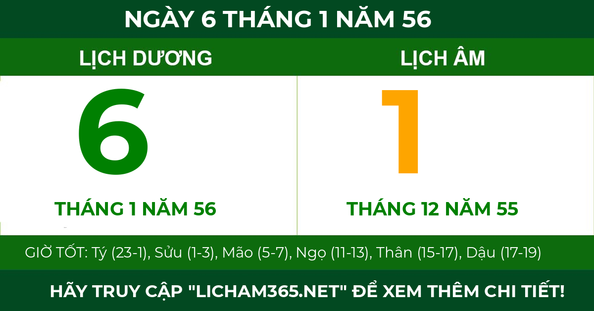 lịch âm ngày 6 tháng 1 năm 56