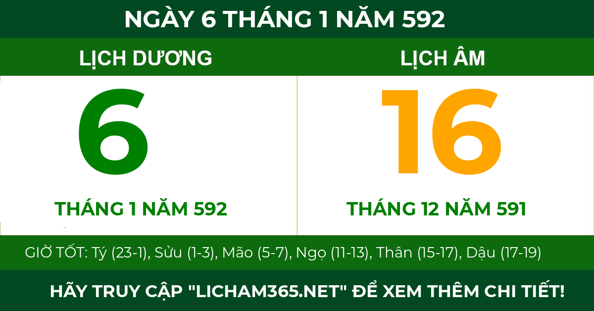 lịch âm ngày 6 tháng 1 năm 592