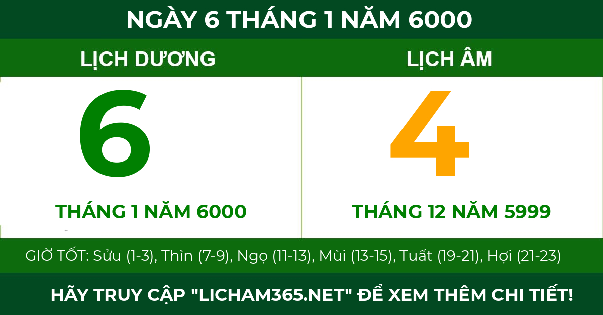 lịch âm ngày 6 tháng 1 năm 6000