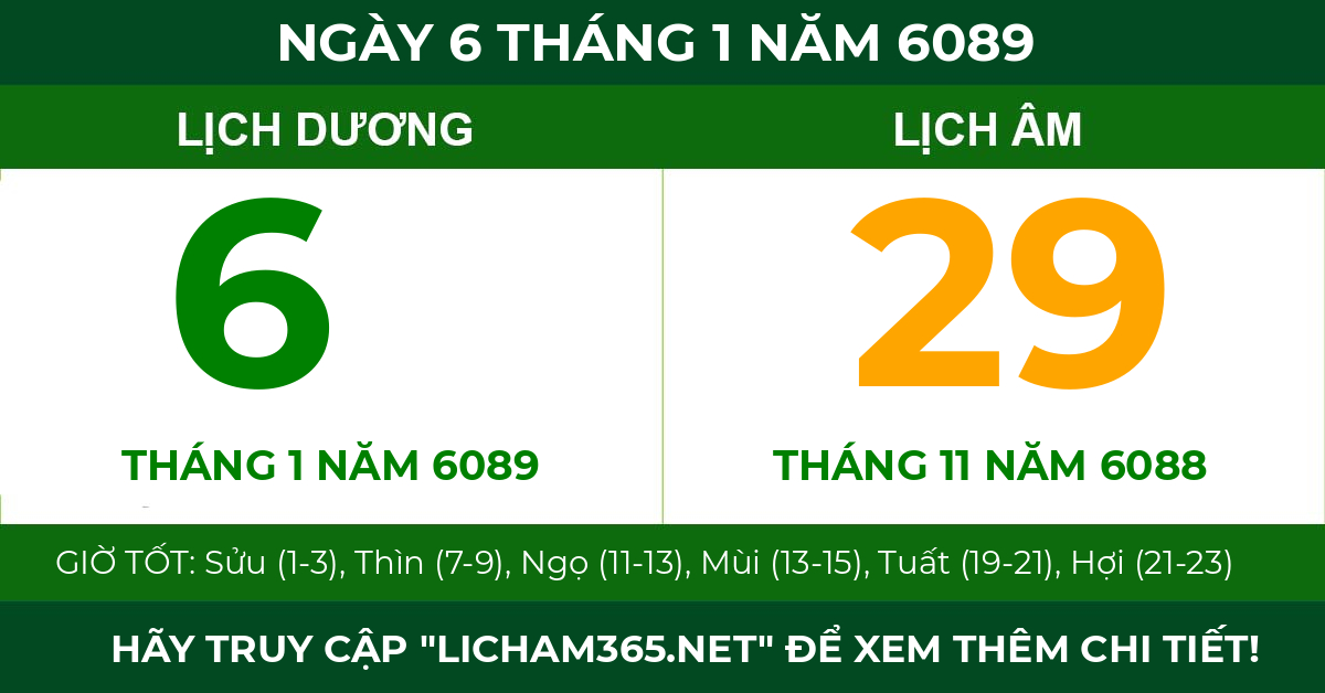lịch âm ngày 6 tháng 1 năm 6089