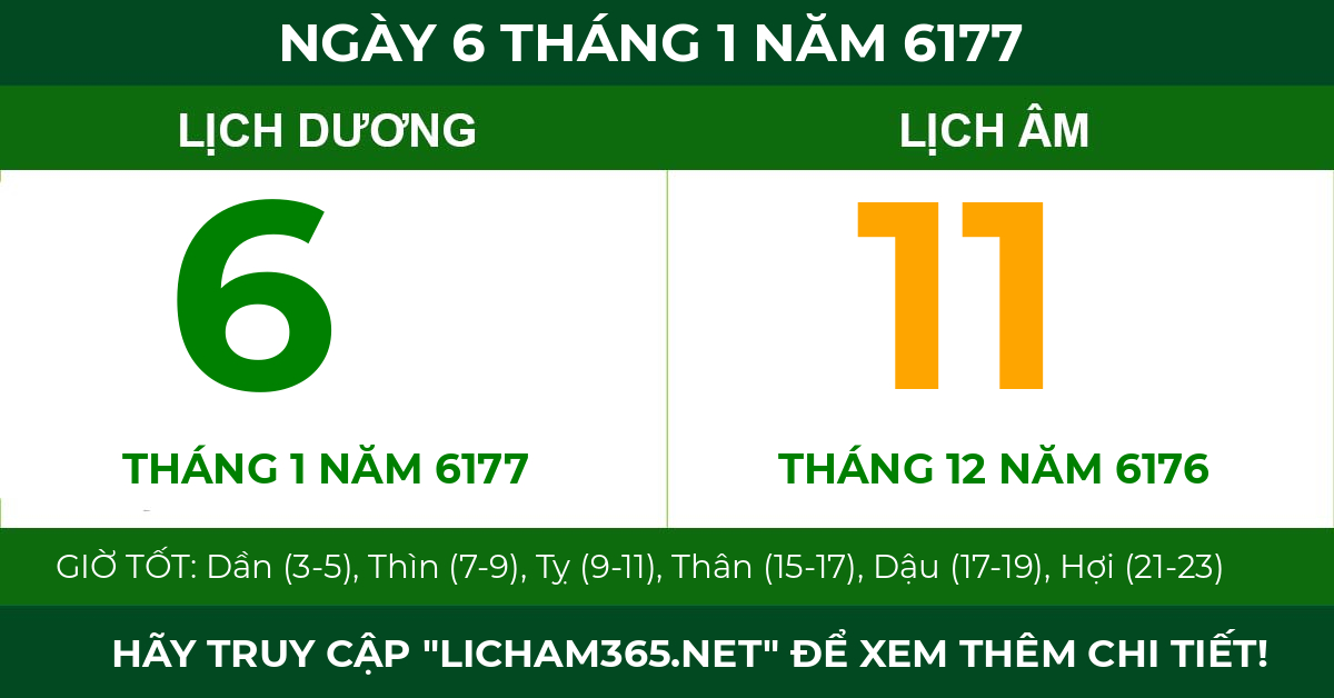 lịch âm ngày 6 tháng 1 năm 6177