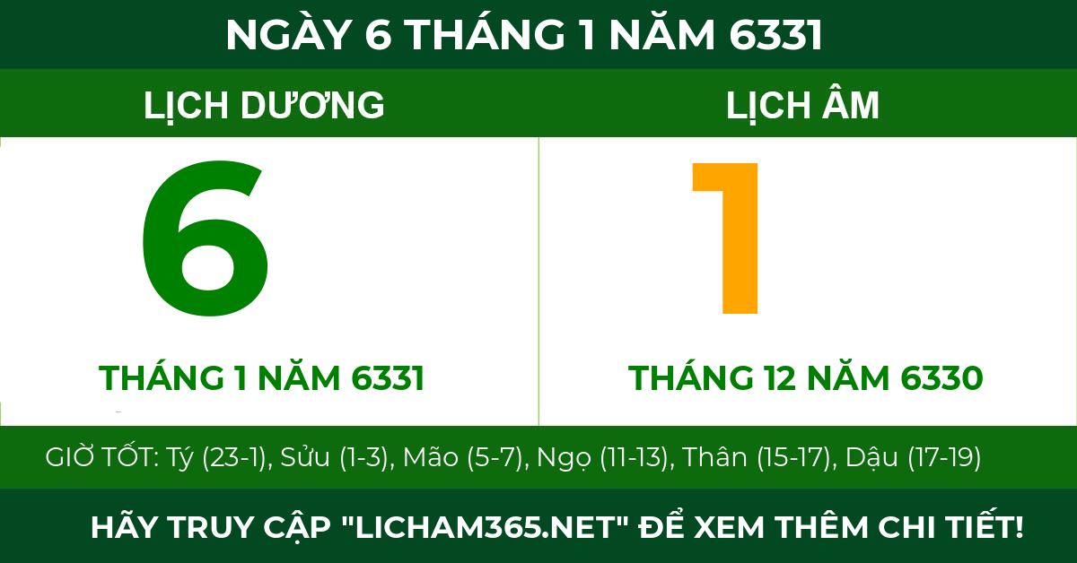 lịch âm ngày 6 tháng 1 năm 6331