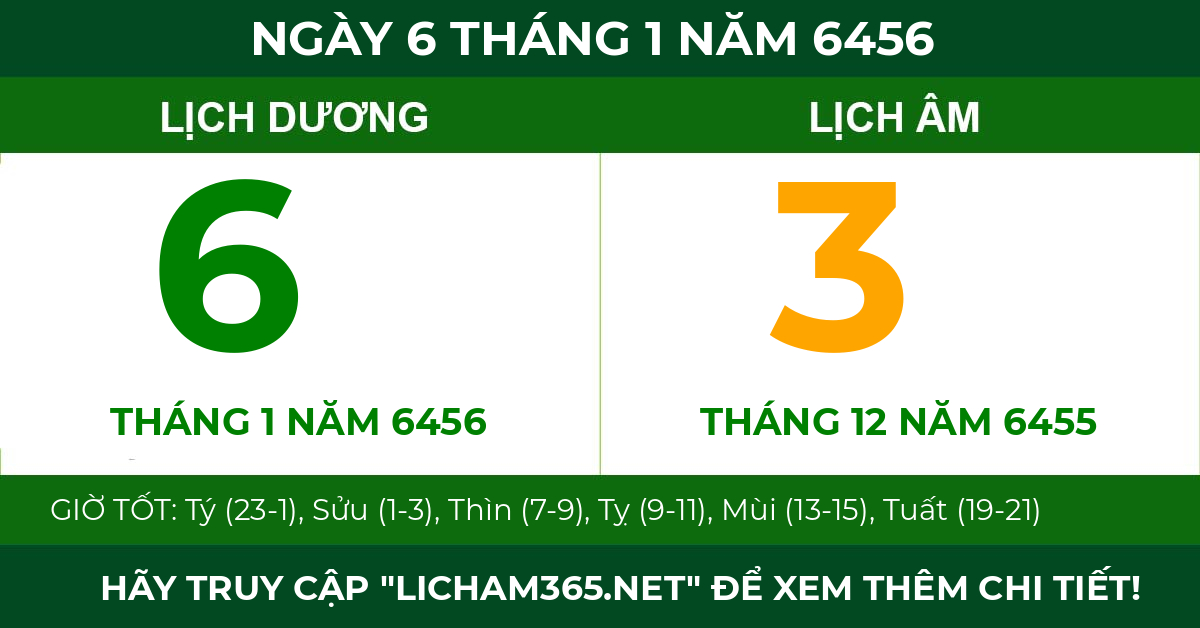 lịch âm ngày 6 tháng 1 năm 6456