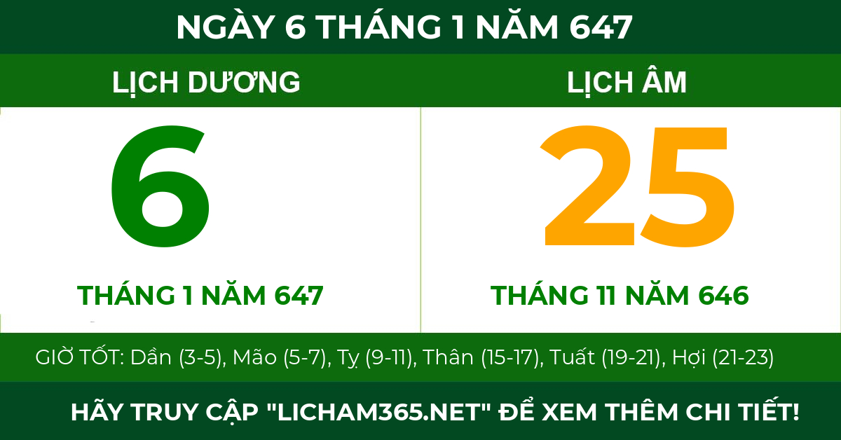 lịch âm ngày 6 tháng 1 năm 647