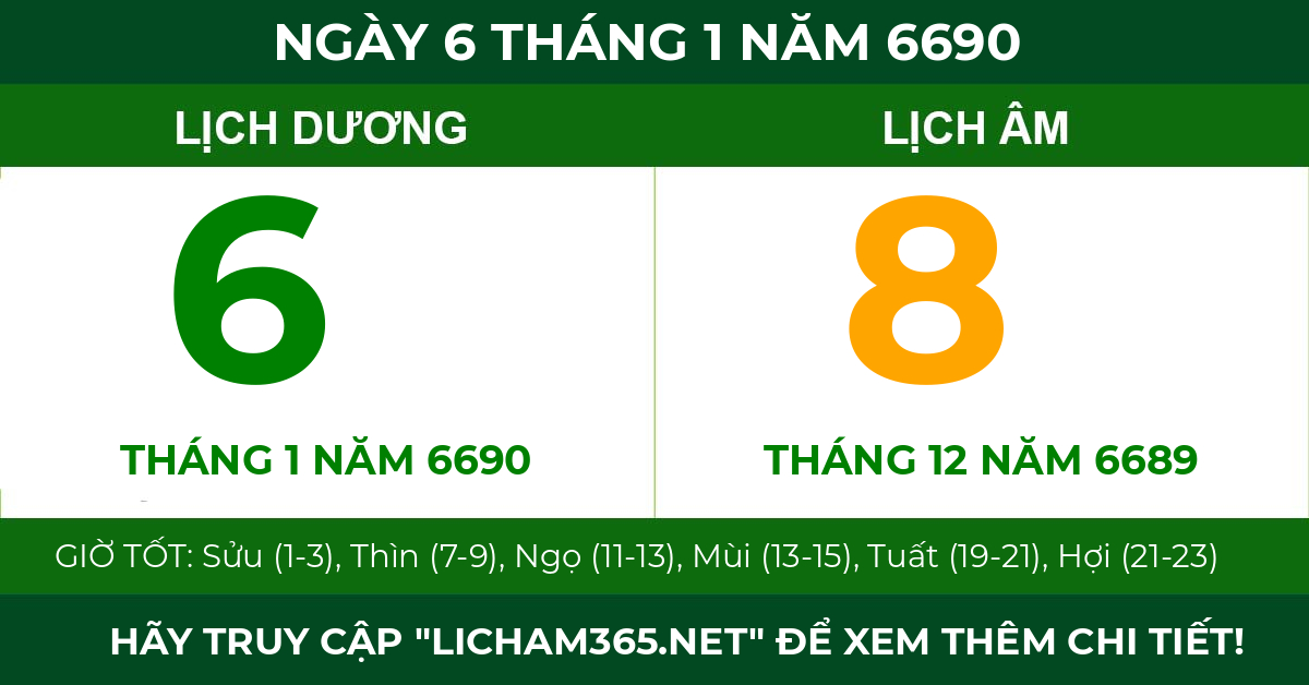 lịch âm ngày 6 tháng 1 năm 6690
