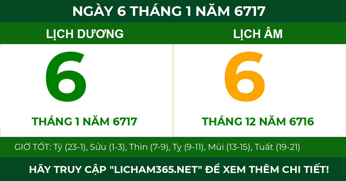 lịch âm ngày 6 tháng 1 năm 6717