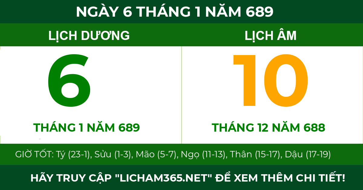 lịch âm ngày 6 tháng 1 năm 689