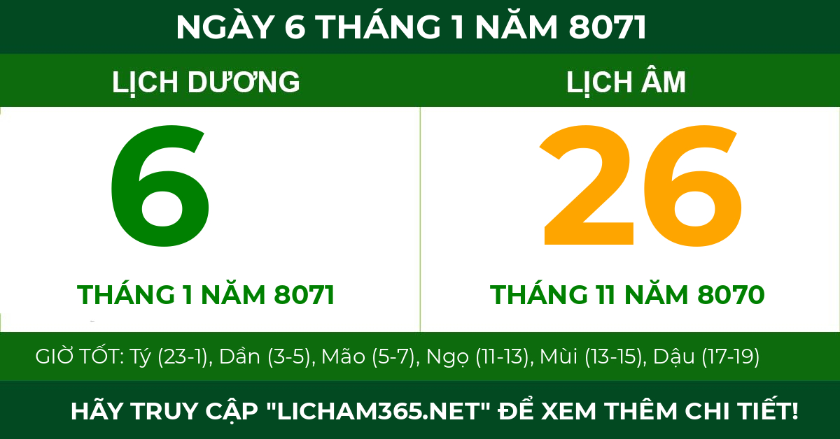 lịch âm ngày 6 tháng 1 năm 8071