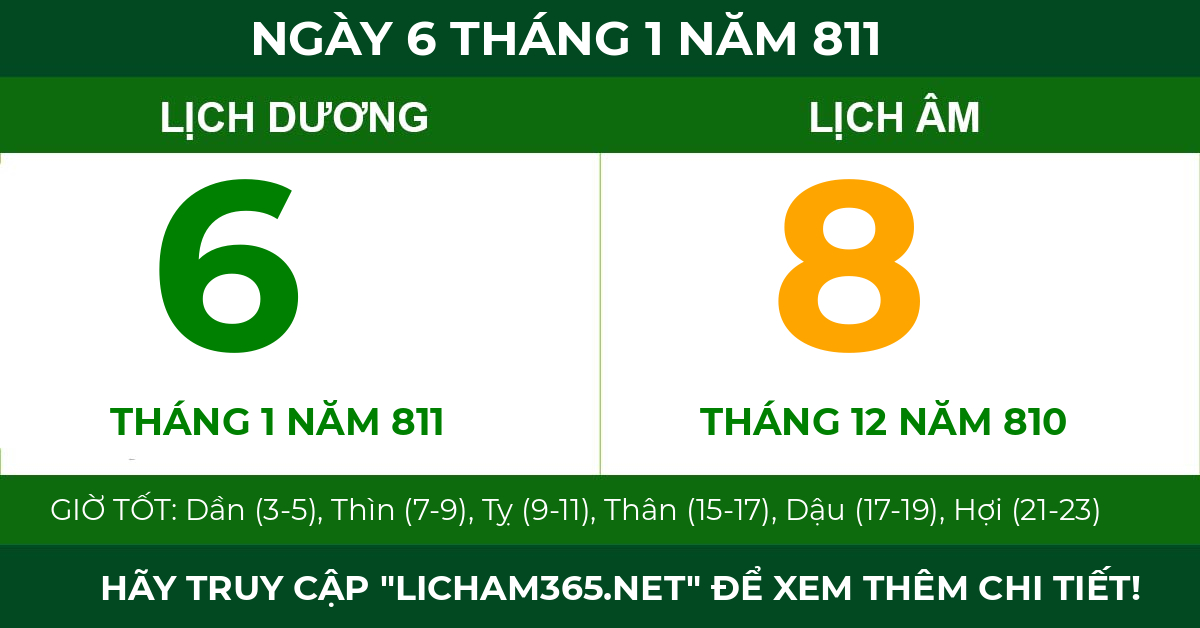 lịch âm ngày 6 tháng 1 năm 811