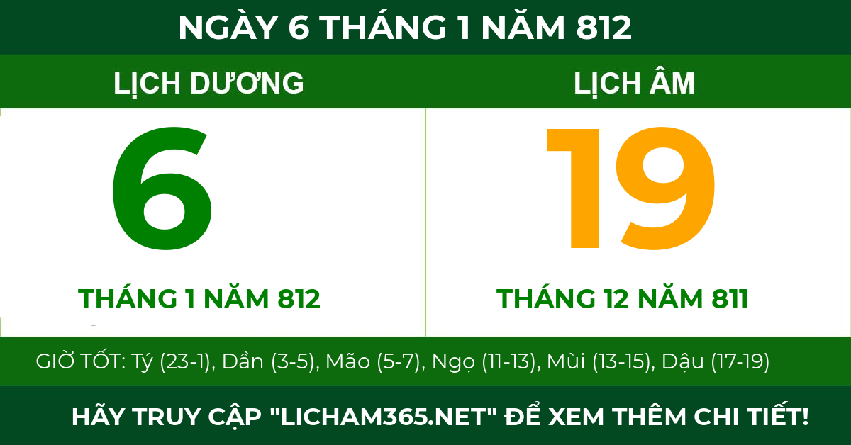lịch âm ngày 6 tháng 1 năm 812