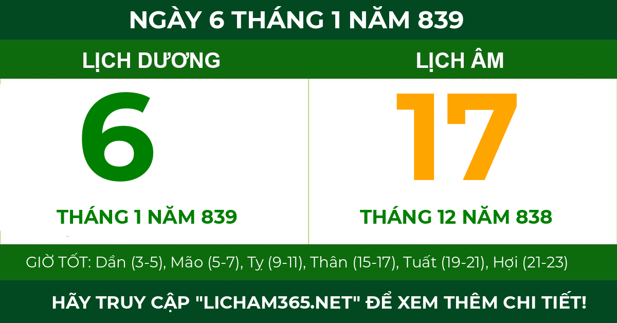 lịch âm ngày 6 tháng 1 năm 839