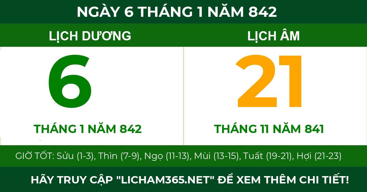 lịch âm ngày 6 tháng 1 năm 842