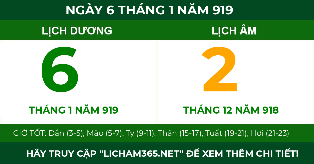 lịch âm ngày 6 tháng 1 năm 919