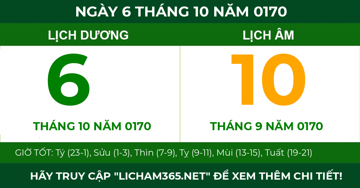 lịch âm ngày 6 tháng 10 năm 0170
