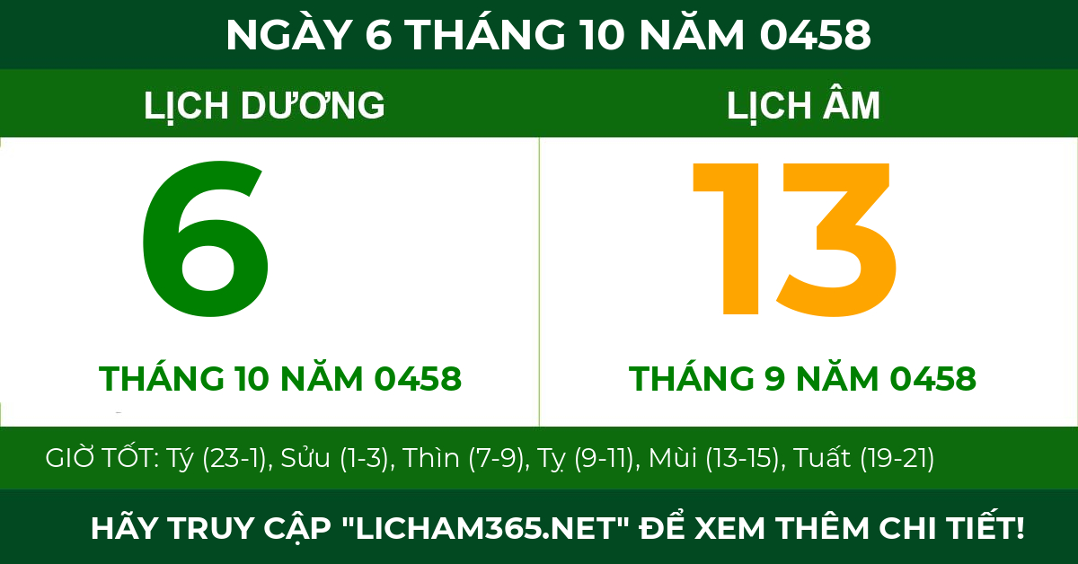lịch âm ngày 6 tháng 10 năm 0458