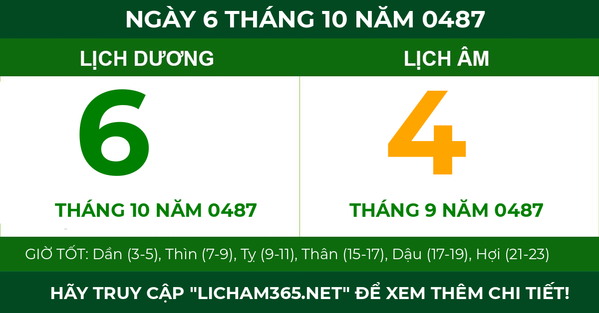 lịch âm ngày 6 tháng 10 năm 0487