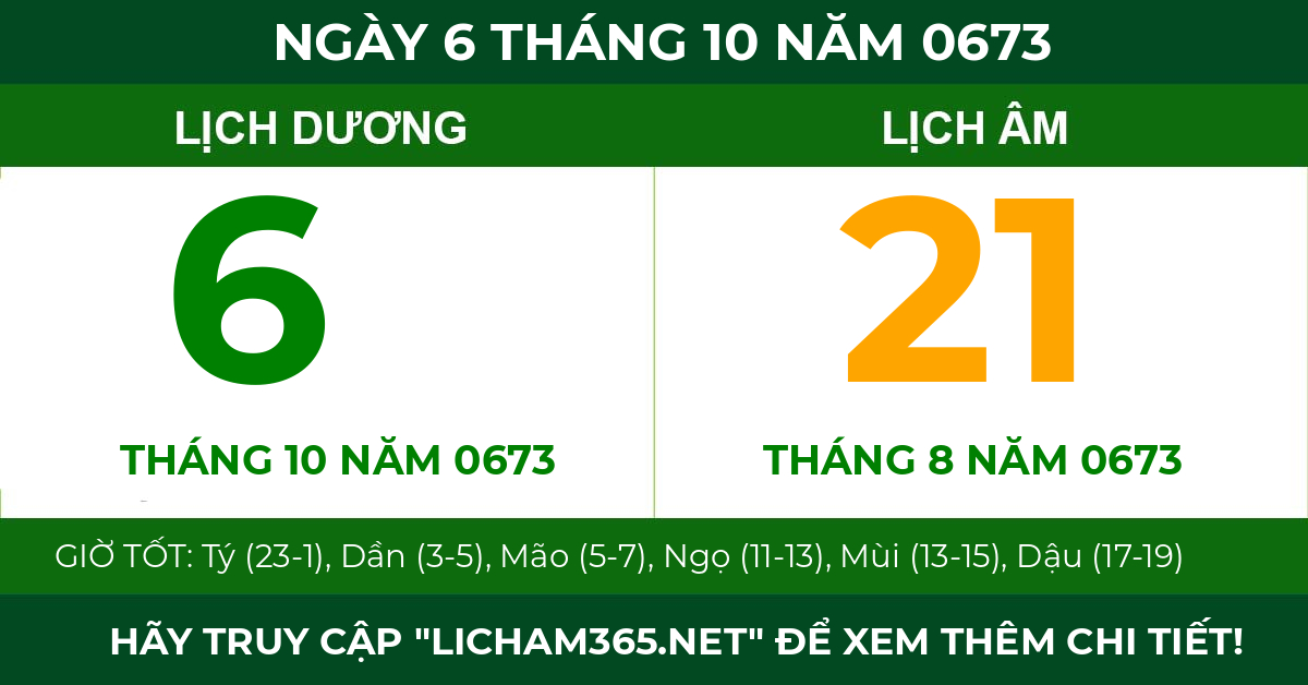 lịch âm ngày 6 tháng 10 năm 0673