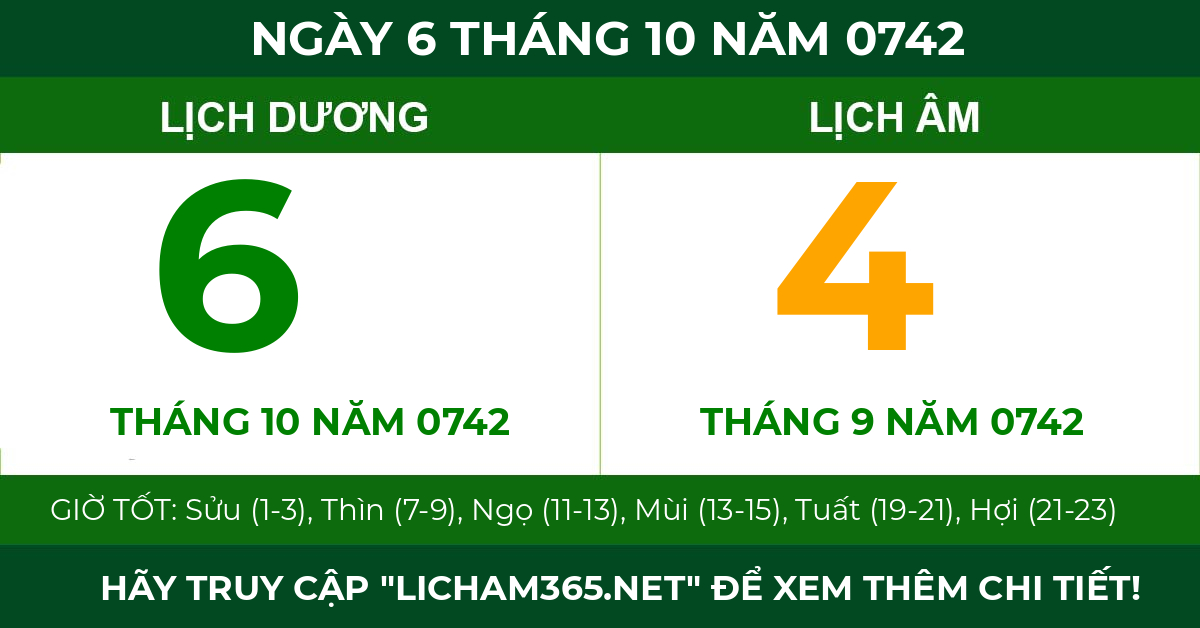 lịch âm ngày 6 tháng 10 năm 0742
