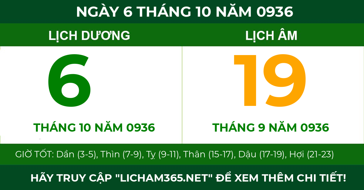 lịch âm ngày 6 tháng 10 năm 0936