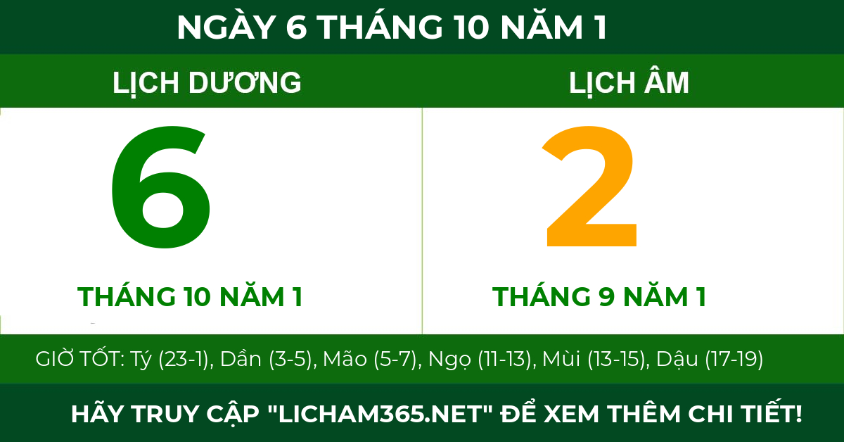 lịch âm ngày 6 tháng 10 năm 1