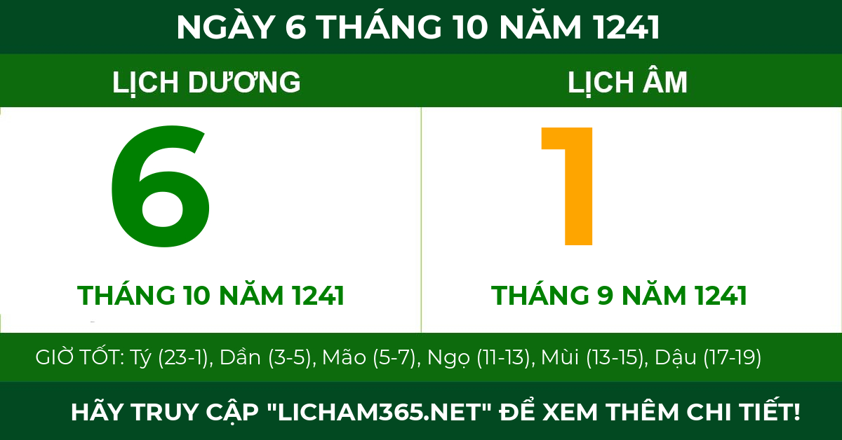 lịch âm ngày 6 tháng 10 năm 1241