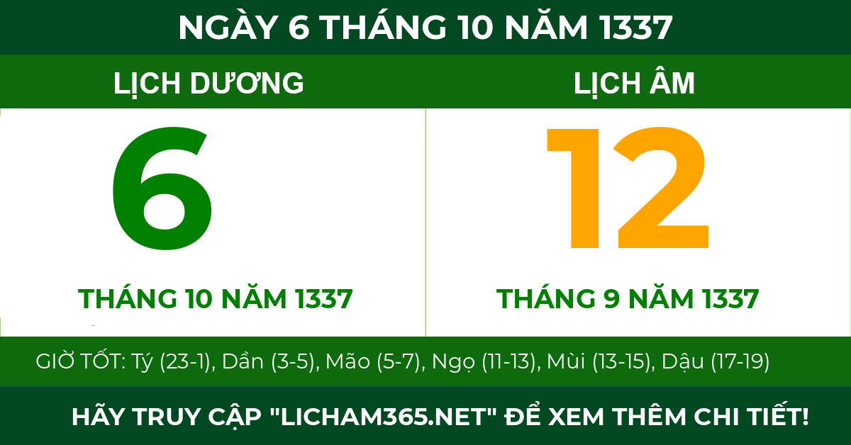 lịch âm ngày 6 tháng 10 năm 1337