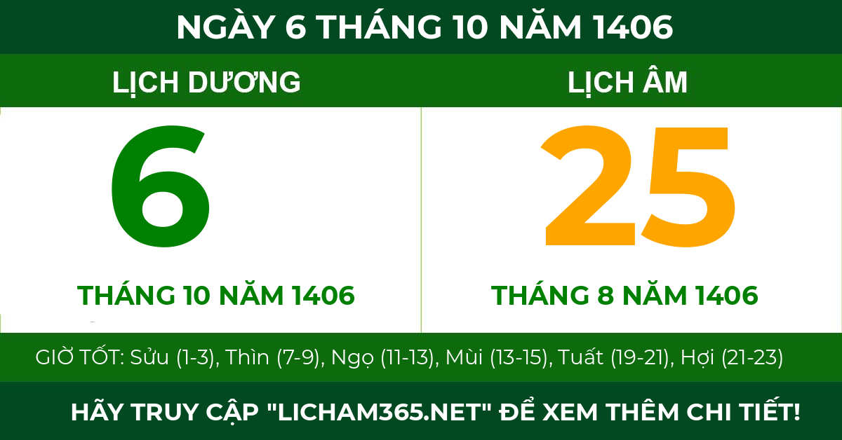 lịch âm ngày 6 tháng 10 năm 1406