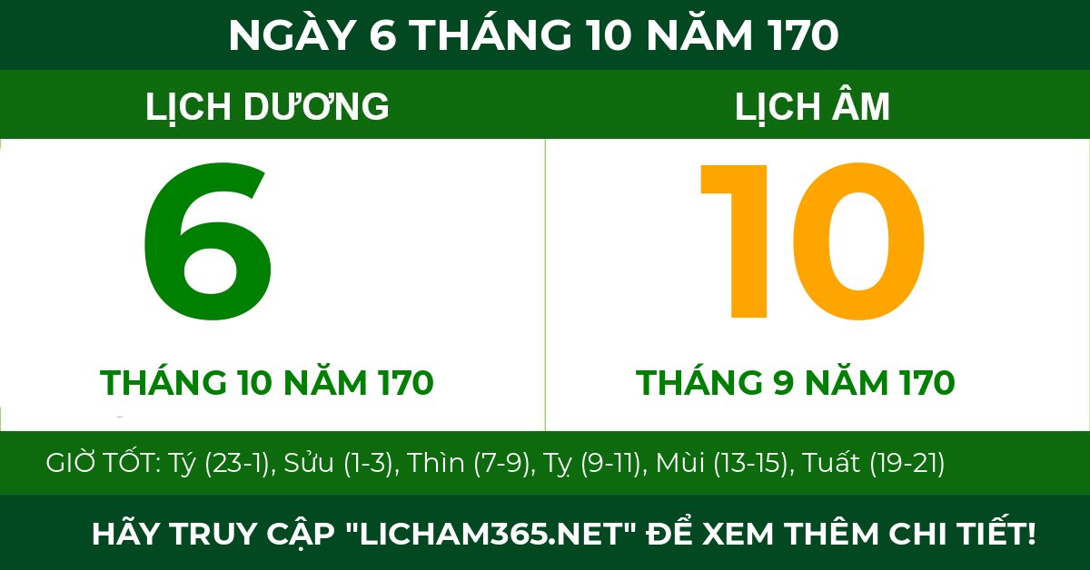 lịch âm ngày 6 tháng 10 năm 170