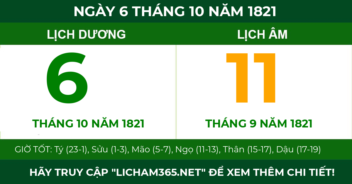 lịch âm ngày 6 tháng 10 năm 1821