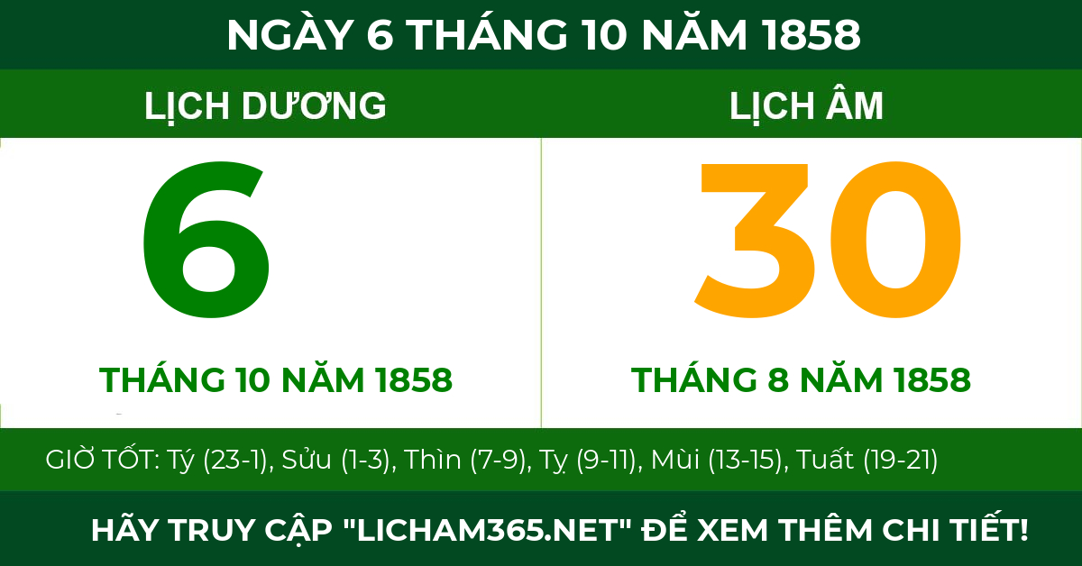 lịch âm ngày 6 tháng 10 năm 1858