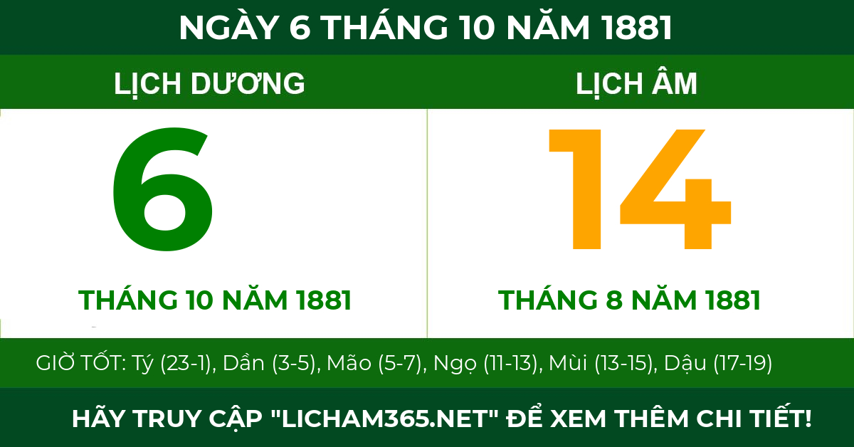 lịch âm ngày 6 tháng 10 năm 1881