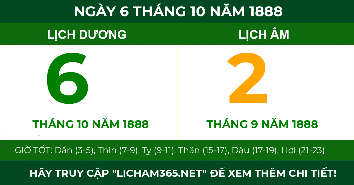 lịch âm ngày 6 tháng 10 năm 1888