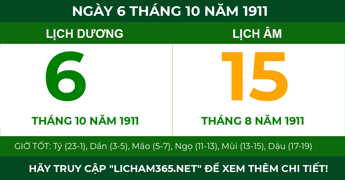 lịch âm ngày 6 tháng 10 năm 1911