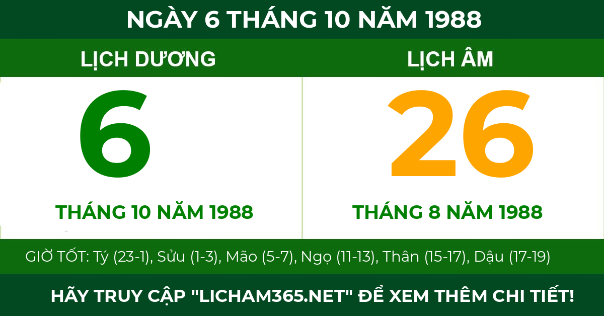 lịch âm ngày 6 tháng 10 năm 1988