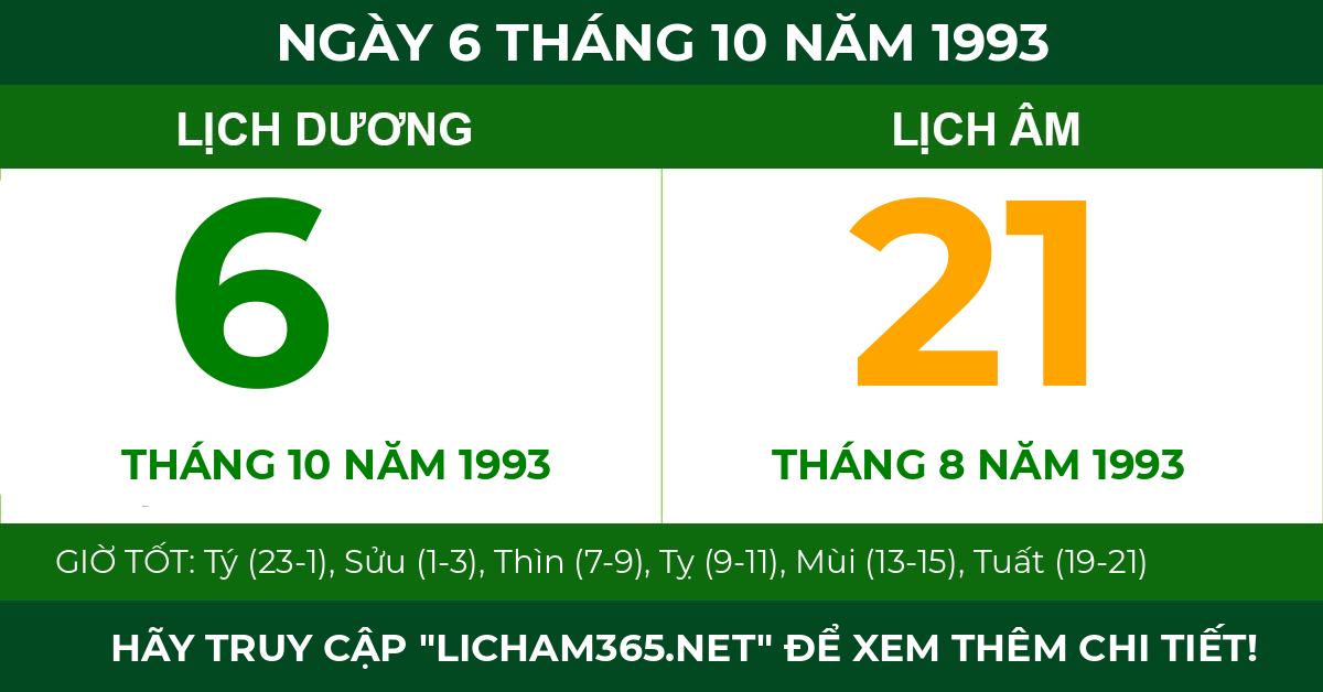 lịch âm ngày 6 tháng 10 năm 1993