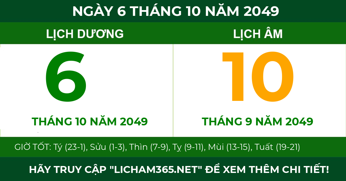 lịch âm ngày 6 tháng 10 năm 2049