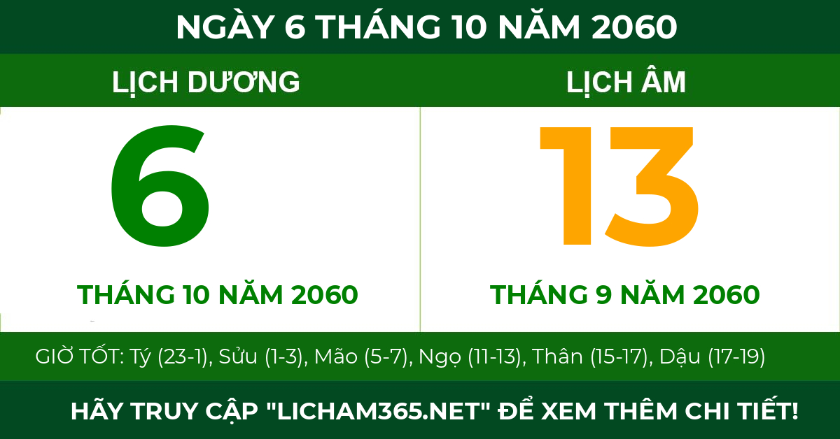lịch âm ngày 6 tháng 10 năm 2060