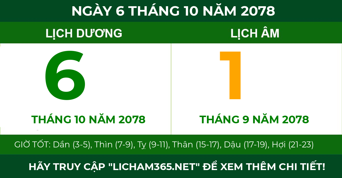 lịch âm ngày 6 tháng 10 năm 2078