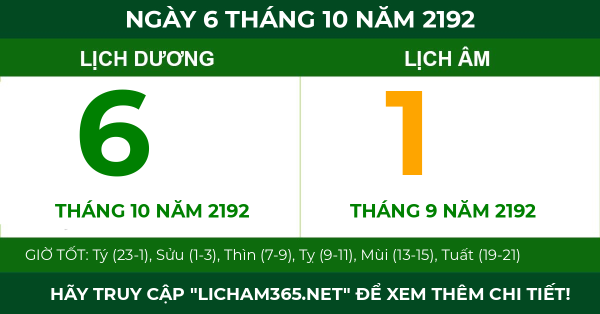 lịch âm ngày 6 tháng 10 năm 2192