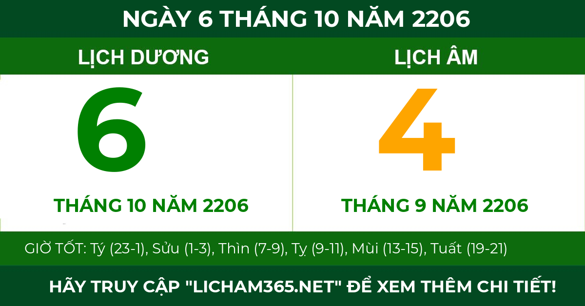 lịch âm ngày 6 tháng 10 năm 2206