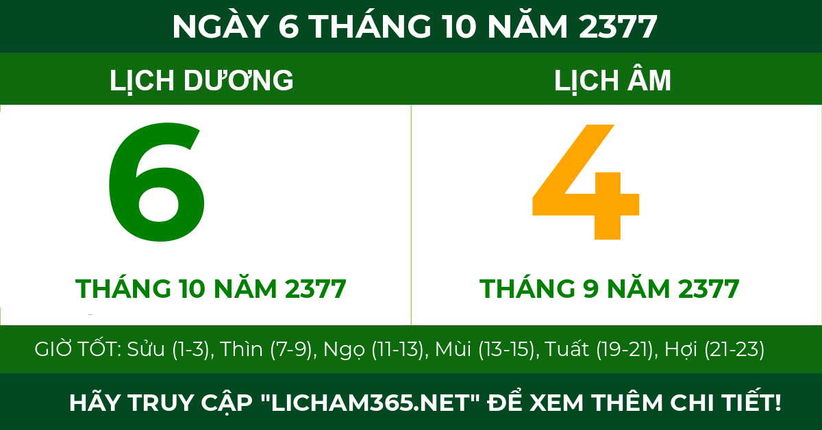 lịch âm ngày 6 tháng 10 năm 2377