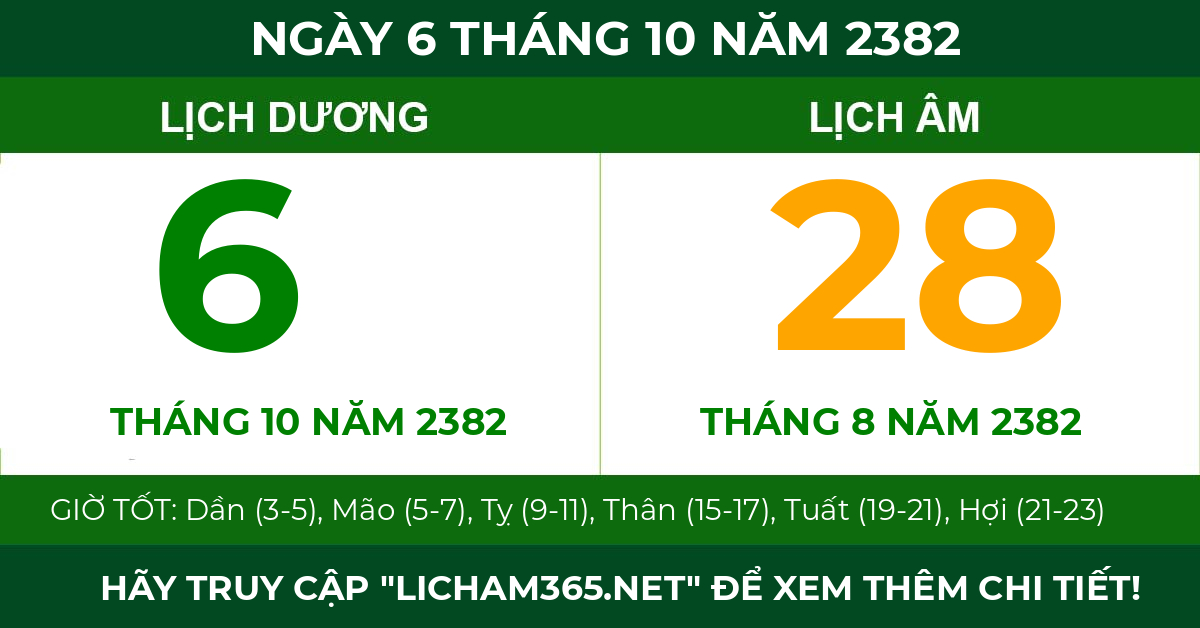lịch âm ngày 6 tháng 10 năm 2382