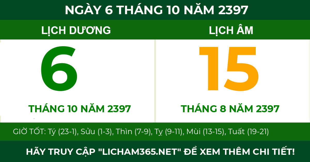 lịch âm ngày 6 tháng 10 năm 2397