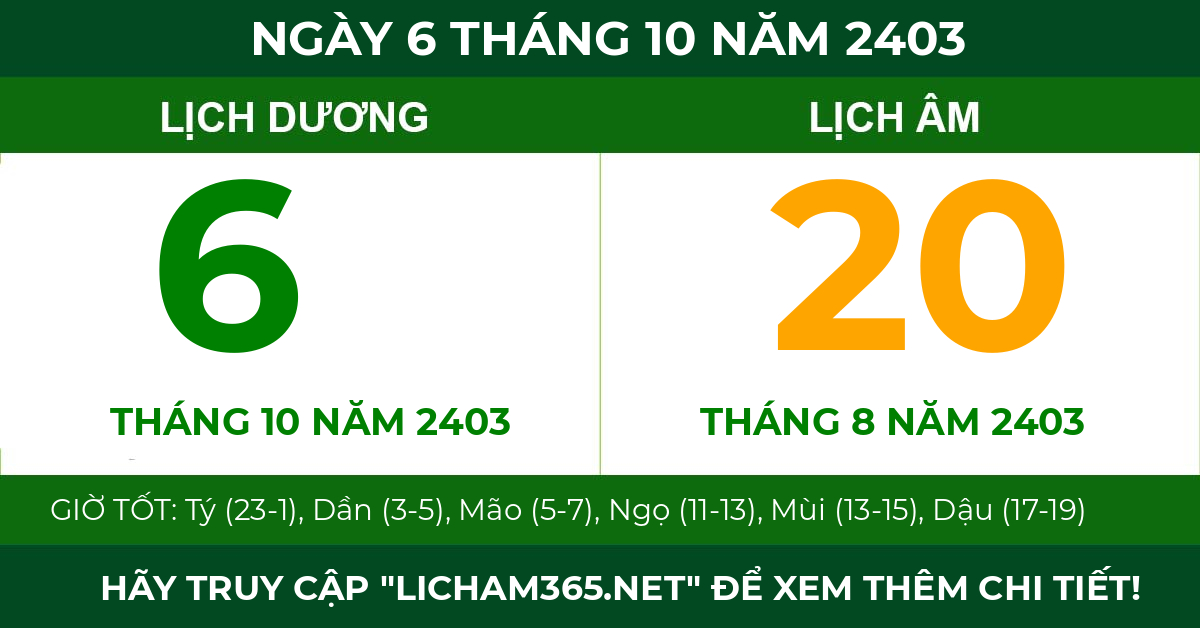 lịch âm ngày 6 tháng 10 năm 2403